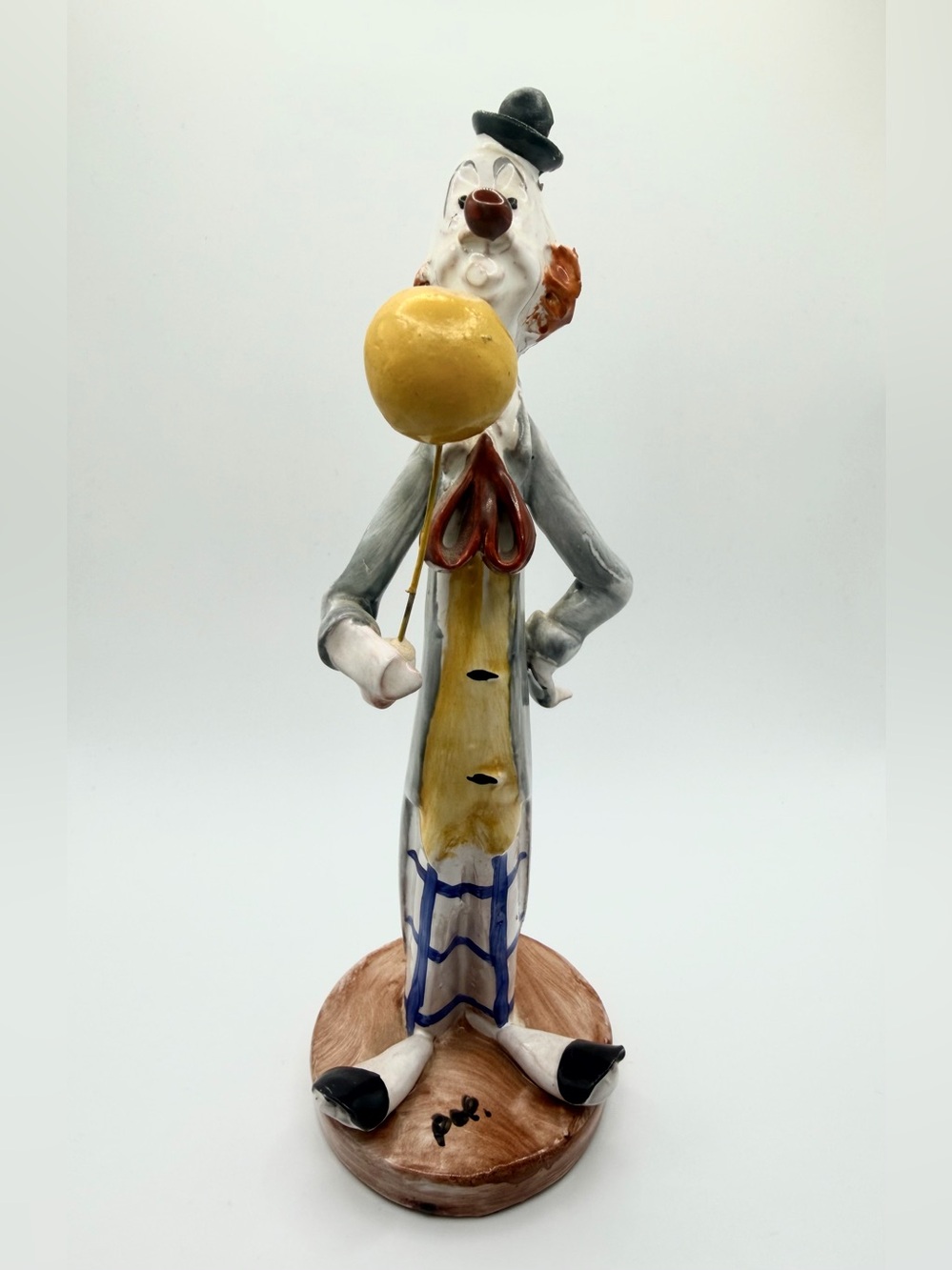 TP Ceramiche Poli Cesare Clown With Yellow Balloon Figurine Whimsical Italy Vtg